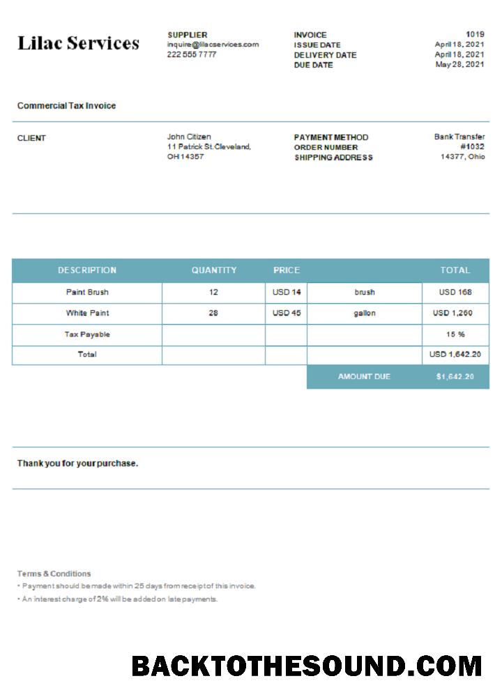 İndir ABD Lilac Services Fatura Örnek ön izleme