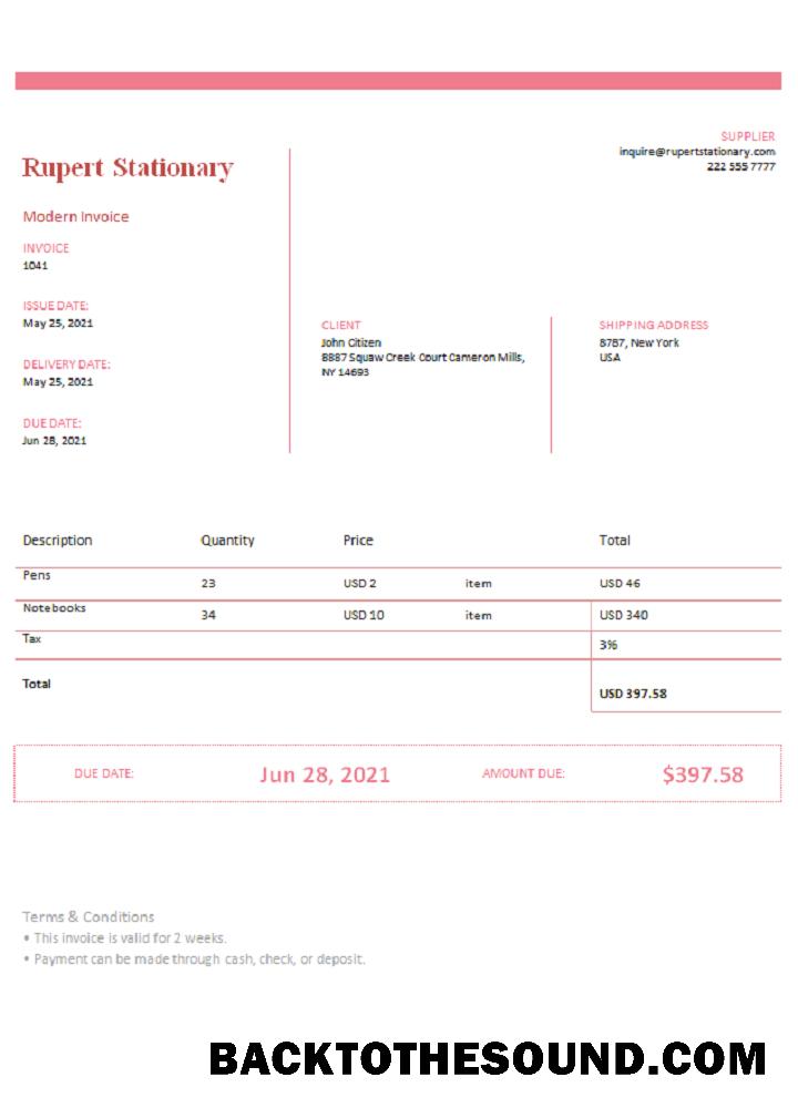 İndir ABD Rupert Stationary Fatura Örnek şablon