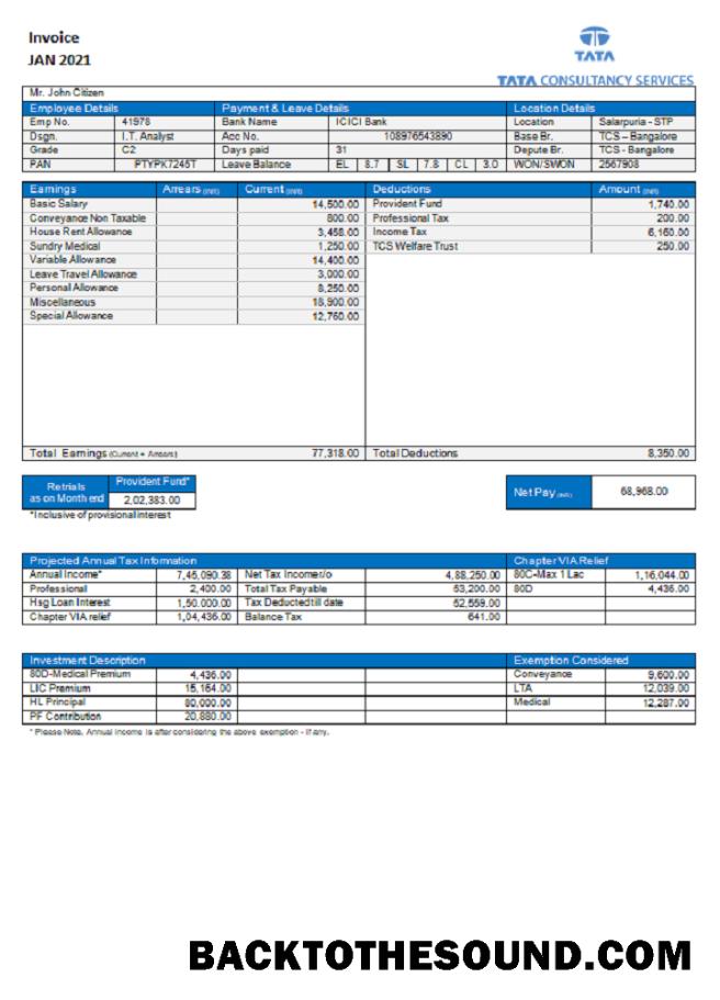 İndir ABD Tata Consulting Services Fatura Örnek şablon