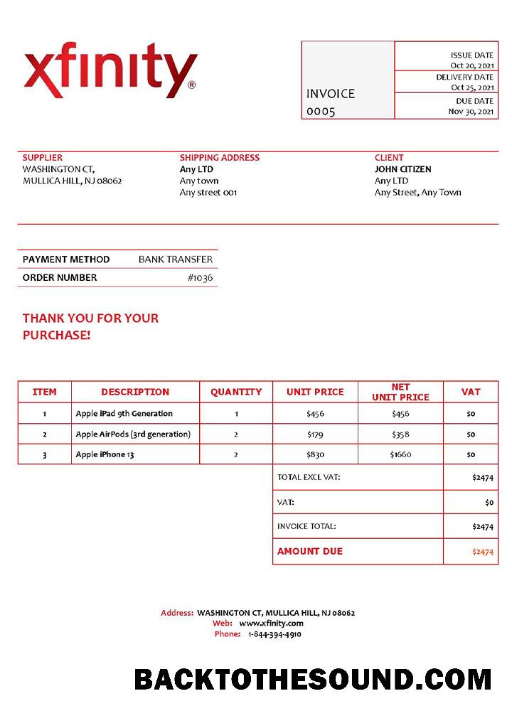 İndir ABD Xfinity Fatura Örnek şablon