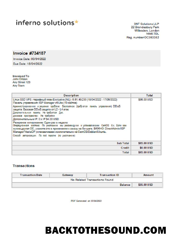 İndir Birleşik Krallık Inferno Solutions Fatura Örnek şablon