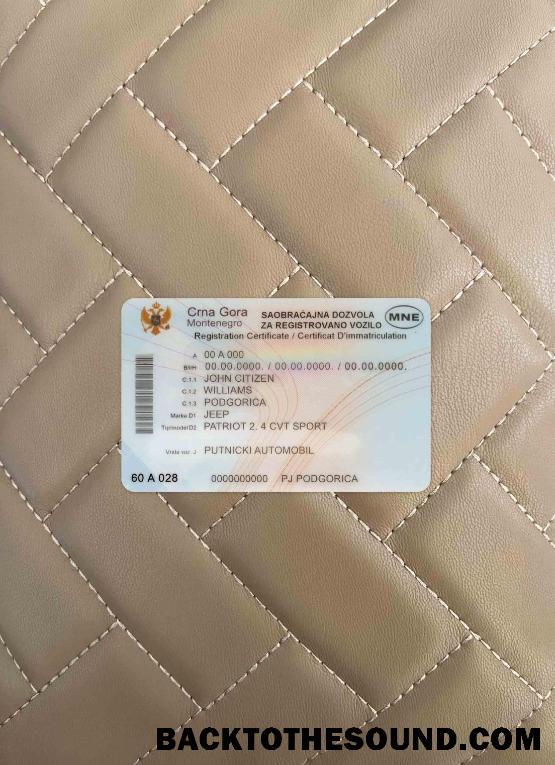 Λήψη Μαυροβούνιο όχημα εγγραφή Πιστοποιητικό φωτο-εμφάνιση Εμπρός Δείγμα προσχέδιο