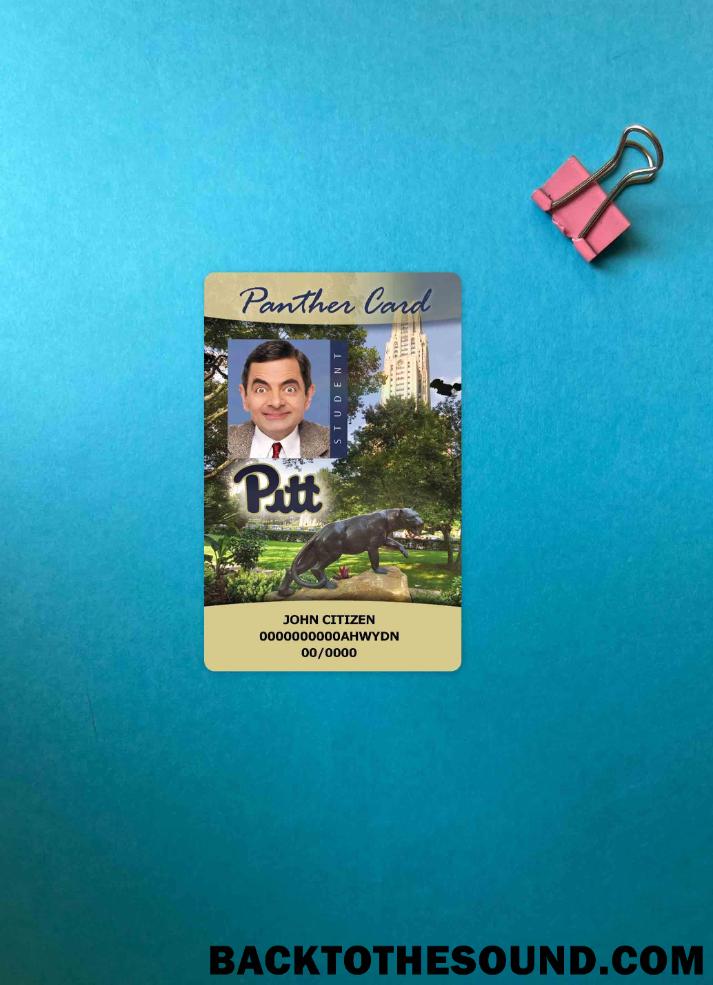 Λήψη ΗΠΑ The πανεπιστήμιο of Pittsburgh Φοιτητής Δελτίο ταυτότητας, Panther Κάρτα φωτο-εμφάνιση Εμπρός Δείγμα δείγμα
