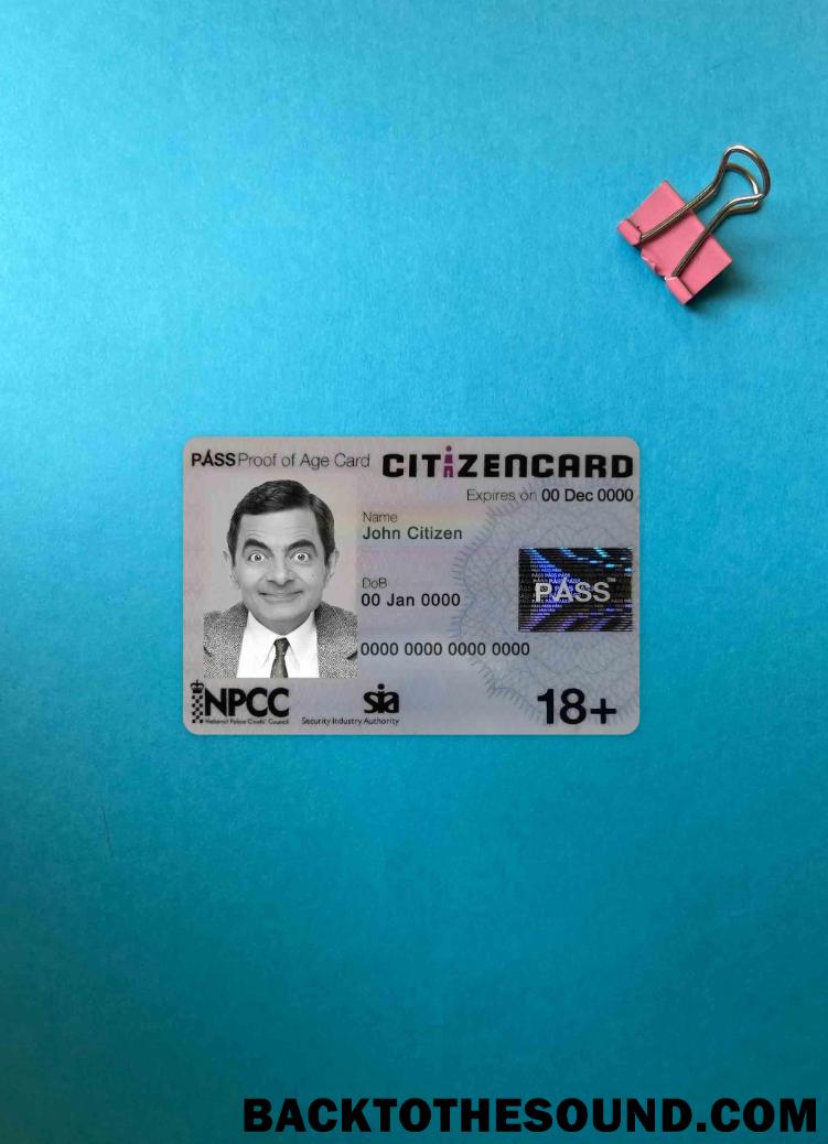 Λήψη Ηνωμένο Βασίλειο Pass CitizenCard (proof of age Κάρτα) φωτο-εμφάνιση Εμπρός Δείγμα προεπισκόπηση