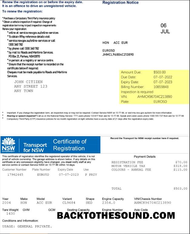 İndir Avustralya Transport for NSW kayıt Sertifika Örnek taslak