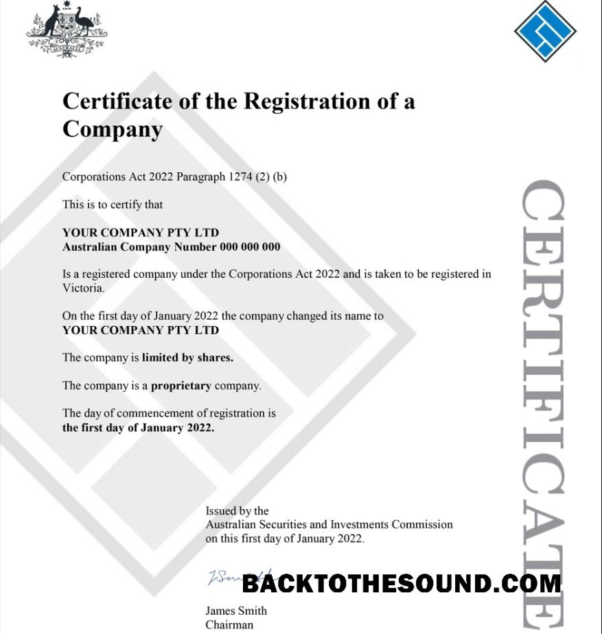 İndir Australian Securities and Investments Commission’s (ASIC) Sertifika of Şirket kayıt 1 Örnek taslak