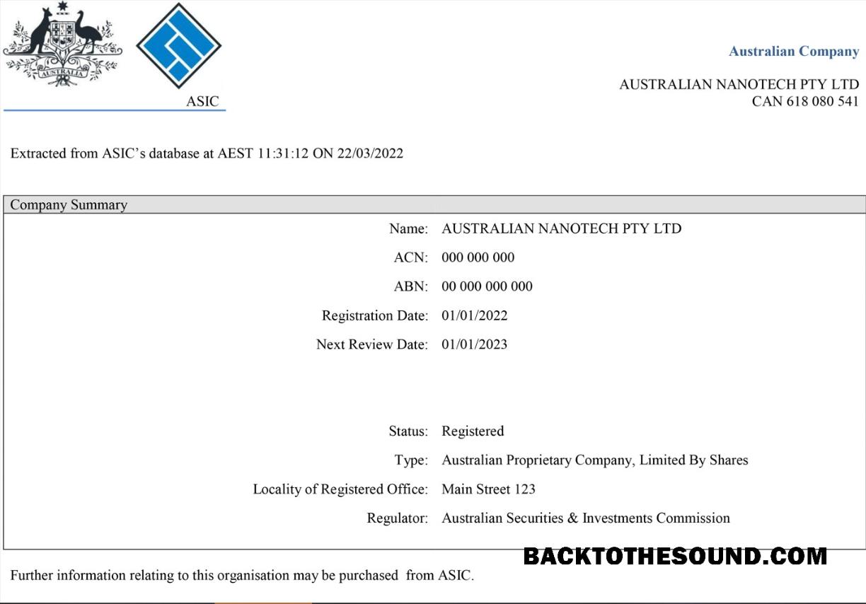 İndir Australian Securities and Investments Commission’s (ASIC) Sertifika of Şirket kayıt 2 Örnek ön izleme
