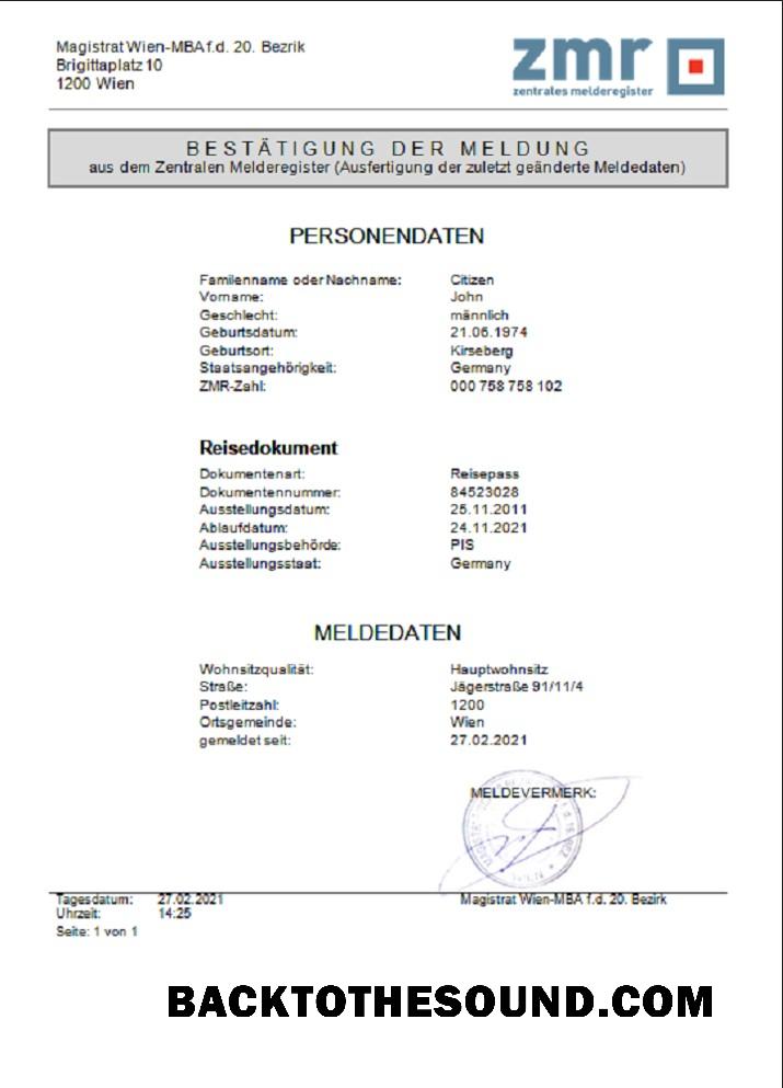 İndir Avusturya ZMR Zentrales Melderegister merkezi sicil of residents Belge in Word Format Örnek ön izleme
