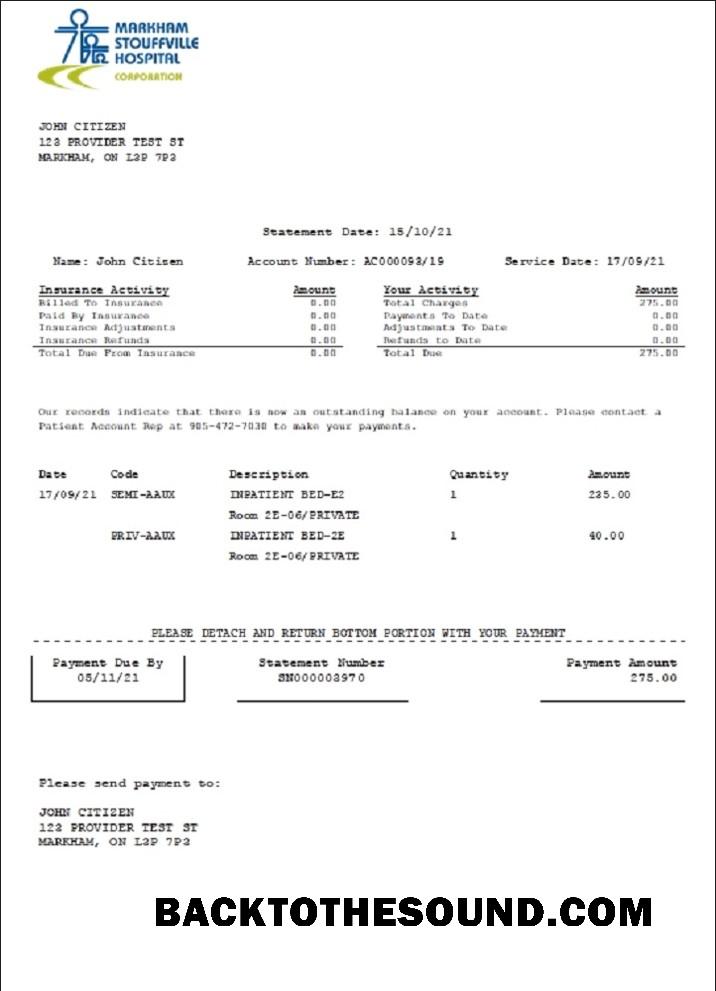 İndir Kanada Markham Stouffville Hospital Tıbbi Sigorta Hesap Özeti in .doc and .PDF Format Örnek ön izleme
