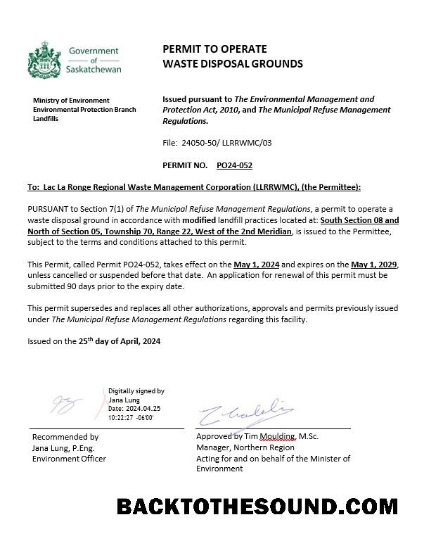 İndir Kanada Saskatchewan İzni to operate waste disposal grounds Örnek tasarım