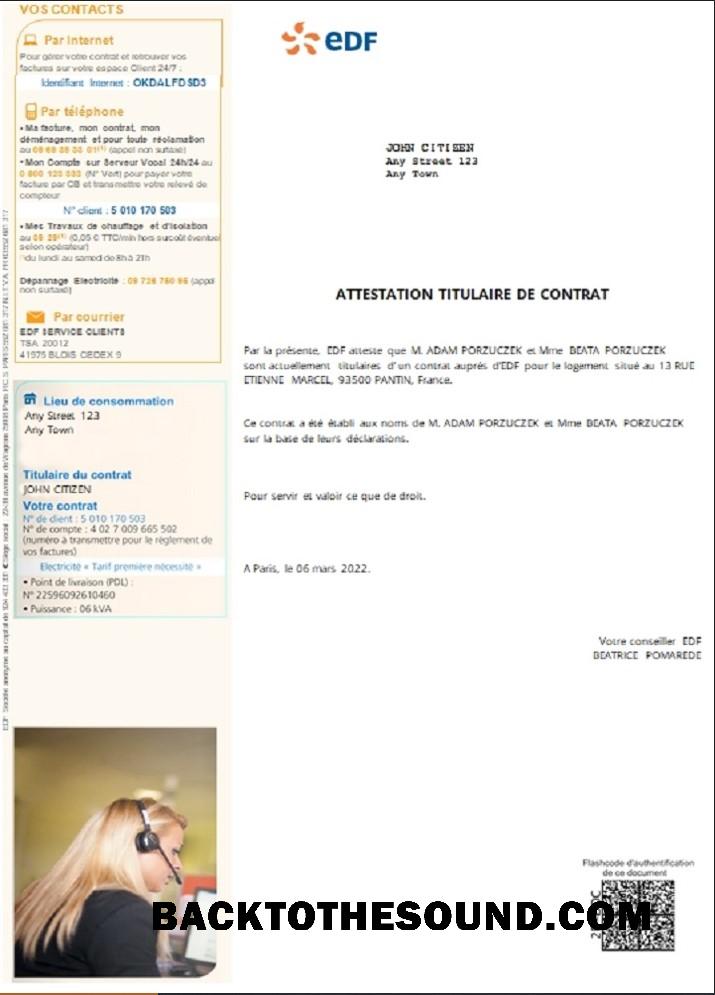 İndir Fransa EDF attestation de contrat Örnek örnek