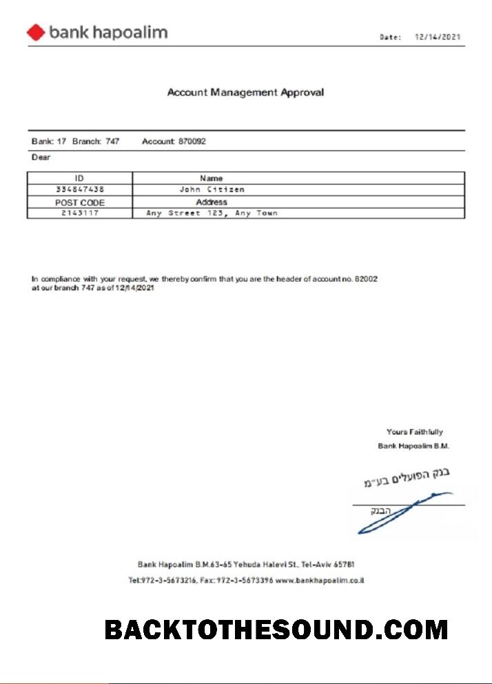 İndir İsrail Banka Hapoalim Hesap Management Approval Örnek şablon