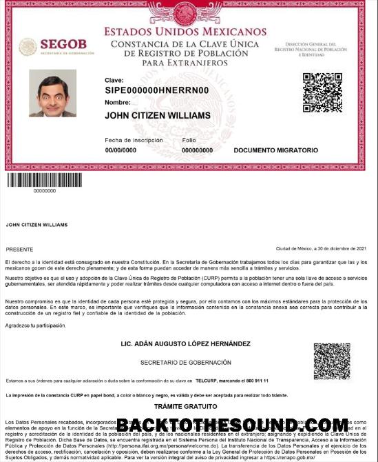 İndir Meksika Registro de Poblacion de Meksika (CURP number) Örnek şablon