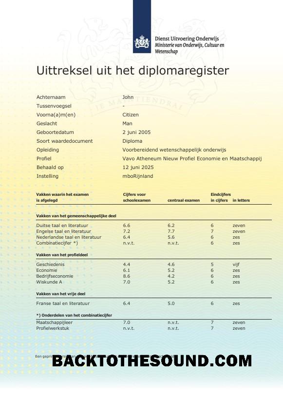 İndir Hollanda MboRijnland Diploma Register Extract in Word and PDF Format Örnek örnek