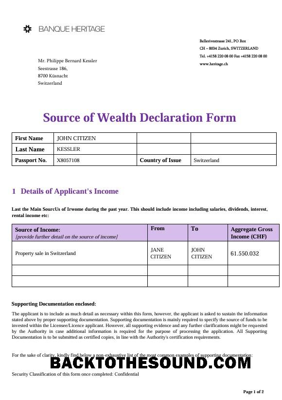 İndir İsviçre Source of Wealth Declaration Heritage Banka Örnek tasarım