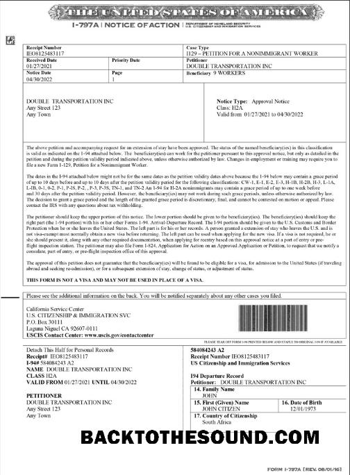 İndir ABD Form I 797A, Notice of Action Örnek tasarım