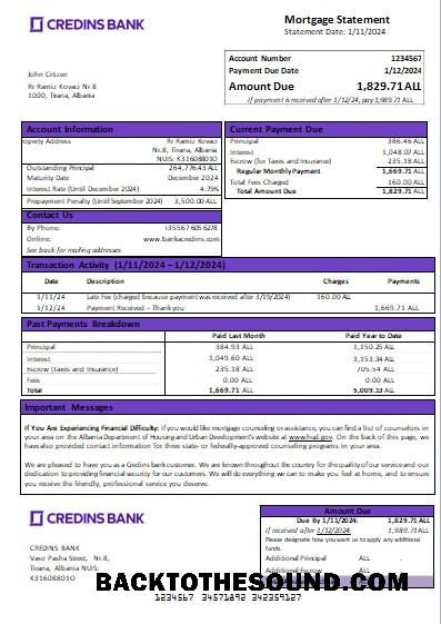 İndir Arnavutluk Credins Banka İpotek Hesap Özeti scr Örnek tasarım