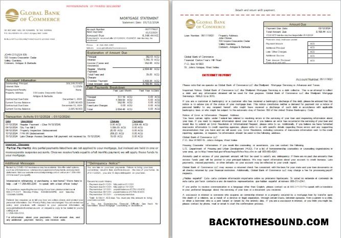 İndir Antigua ve Barbuda Global Banka of Commerce Banka İpotek Hesap Özeti, 3 pages, 1 2 scr Örnek tasarım