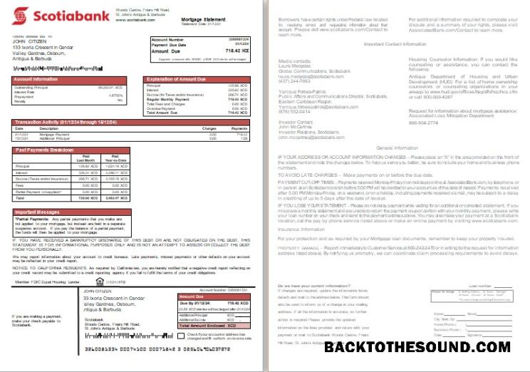 İndir Antigua ve Barbuda Scotiabank Banka İpotek Hesap Özeti, 2 pages, 1 2 scr Örnek şablon