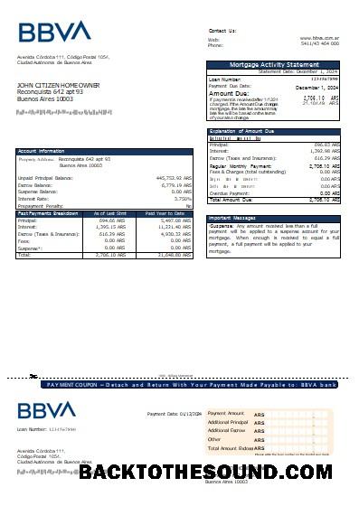 İndir Arjantin BBVA Banka İpotek Hesap Özeti scr Örnek ön izleme