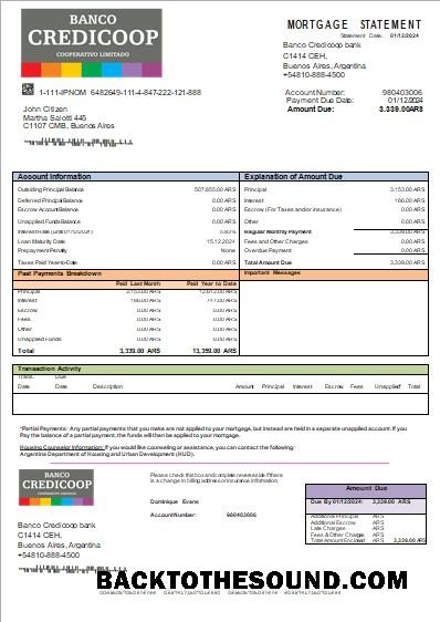İndir Arjantin Banco Credicoop Banka İpotek Hesap Özeti scr Örnek şablon