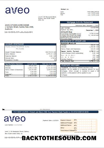 İndir Avustralya Aveo Banka İpotek Hesap Özeti scr Örnek ön izleme