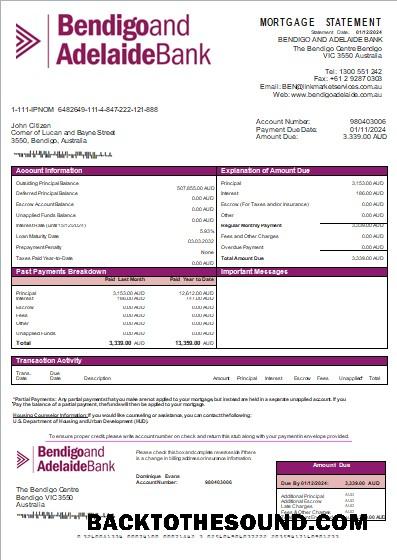İndir Avustralya Bendigo and Adelaide Banka Banka İpotek Hesap Özeti scr Örnek şablon