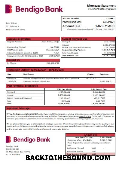 İndir Avustralya Bendigo Banka İpotek Hesap Özeti scr Örnek taslak
