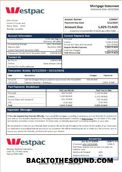 İndir Avustralya Westpac Banka İpotek Hesap Özeti scr Örnek şablon