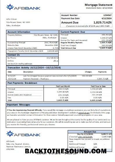 İndir Azerbaycan AFB Banka İpotek Hesap Özeti scr Örnek ön izleme