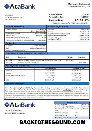İndir Azerbaycan Atabank Banka İpotek Hesap Özeti scr Örnek ön izleme