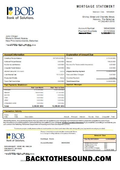 İndir Bahamalar Banka of the Bahamalar Banka İpotek Hesap Özeti scr Örnek taslak