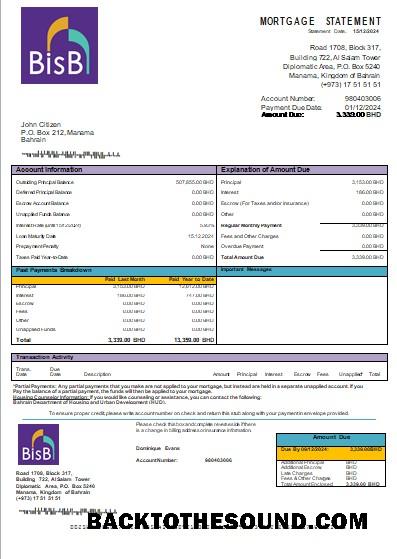 İndir Bahreyn BISB Banka İpotek Hesap Özeti scr Örnek şablon