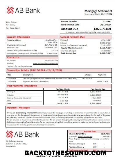 İndir Bangladeş AB Banka İpotek Hesap Özeti scr Örnek ön izleme