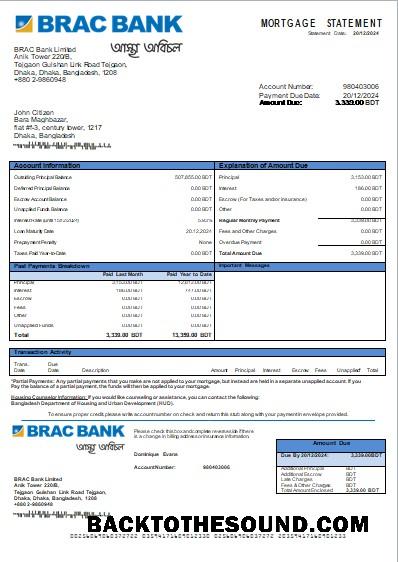 İndir Bangladeş BRAC Banka Banka İpotek Hesap Özeti scr Örnek tasarım