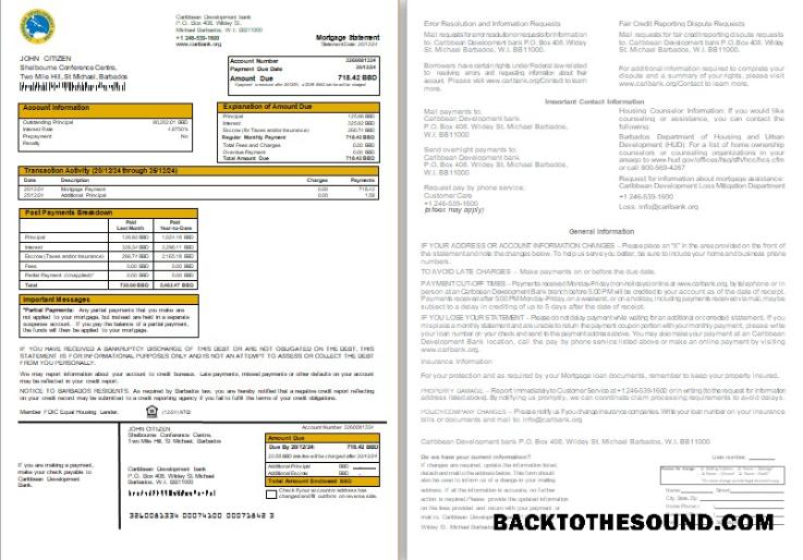 İndir Barbados Caribbean geliştirme Banka İpotek Hesap Özeti, 2 pages, 1 2 scr Örnek şablon