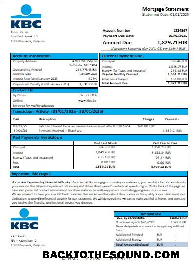 İndir Belçika KBC Banka İpotek Hesap Özeti scr Örnek şablon