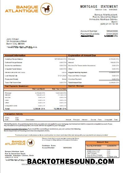 İndir Benin Banque Atlantique Banka İpotek Hesap Özeti scr Örnek tasarım