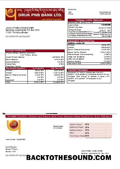 İndir Butan Druk PNB Banka İpotek Hesap Özeti scr Örnek şablon