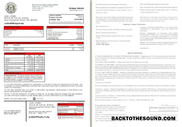 İndir Butan ulusal Banka İpotek Hesap Özeti, 2 pages, 1 2 scr Örnek şablon