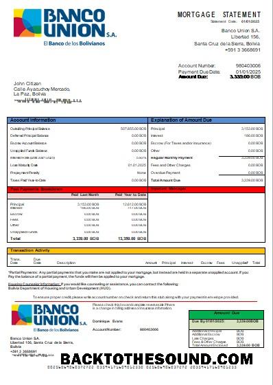 İndir Bolivya Banco birlik Banka İpotek Hesap Özeti scr Örnek örnek
