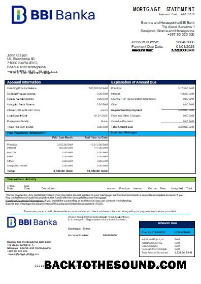 İndir Bosna Hersek BBI Banka Banka İpotek Hesap Özeti scr Örnek şablon