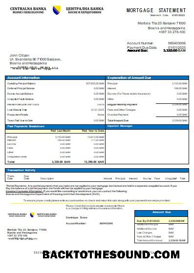 İndir Bosna Hersek Central Banka İpotek Hesap Özeti scr Örnek şablon