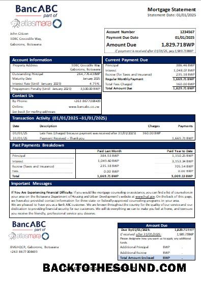 İndir Botsvana Banka ABC Banka İpotek Hesap Özeti scr Örnek şablon