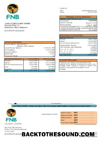 İndir Botsvana First ulusal Banka İpotek Hesap Özeti scr Örnek taslak