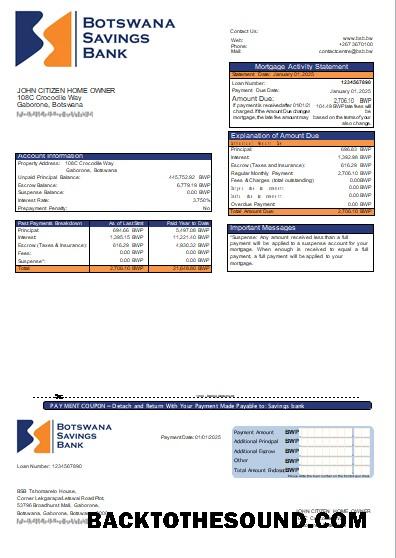 İndir Botsvana Savings Banka İpotek Hesap Özeti scr Örnek ön izleme