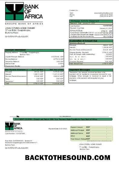 İndir Burkina Faso Banka of Africa Banka İpotek Hesap Özeti scr Örnek şablon