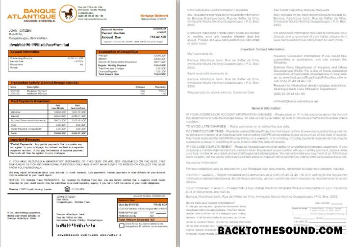 İndir Burkina Faso Banque Atlantique Banka İpotek Hesap Özeti, 2 pages, 1 2 scr Örnek örnek