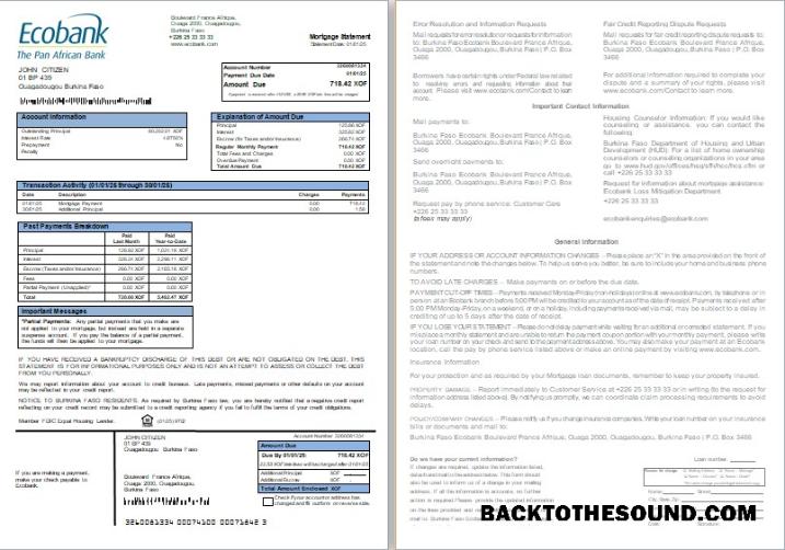 İndir Burkina Faso Ecobank Banka İpotek Hesap Özeti, 2 pages, 1 2 scr Örnek tasarım