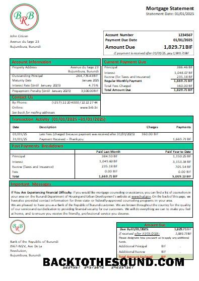 İndir Burundi Banka of the Republic of Burundi Banka İpotek Hesap Özeti scr Örnek şablon